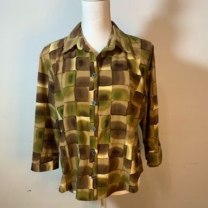 Fun blouse green brown 3/4 length sleeve